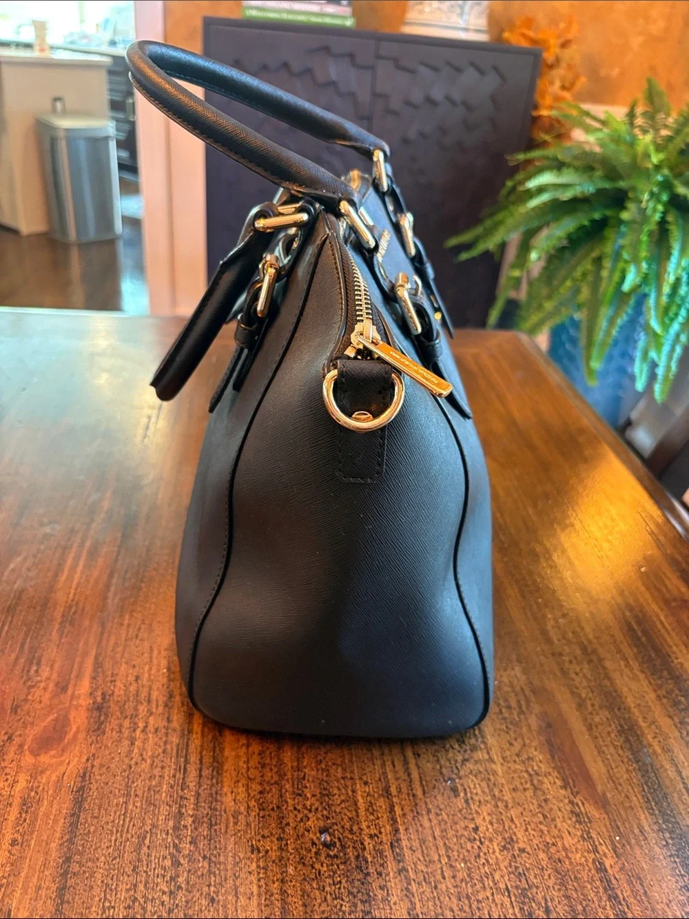 Michael Kors Black Saffiano Satchel with Gold Hardware